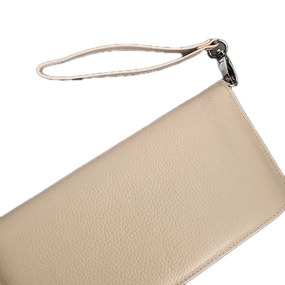 VERA Pelle Ivory Pebbled Leather Clutch Wallet Italy Snap Close EUC - Picture 8 of 9